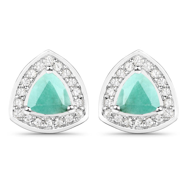 0.90 Carat Genuine Emerald and White Topaz .925 Sterling Silver Earrings