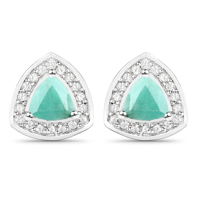 0.90 Carat Genuine Emerald and White Topaz .925 Sterling Silver Earrings