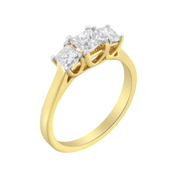 10K Yellow Gold Princess-Cut Diamond Three Stone Band Ring (1 Cttw, J-K Color, I1-I2 Clarity) - Size 6