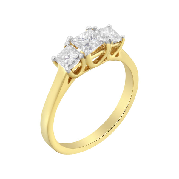 10K Yellow Gold Princess-Cut Diamond Three Stone Band Ring (1 Cttw, J-K Color, I1-I2 Clarity) - Size 6