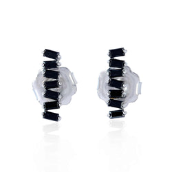 1.04Ct Natural Black Diamond 18K Solid White Gold Stud Earrings Baguette Jewelry