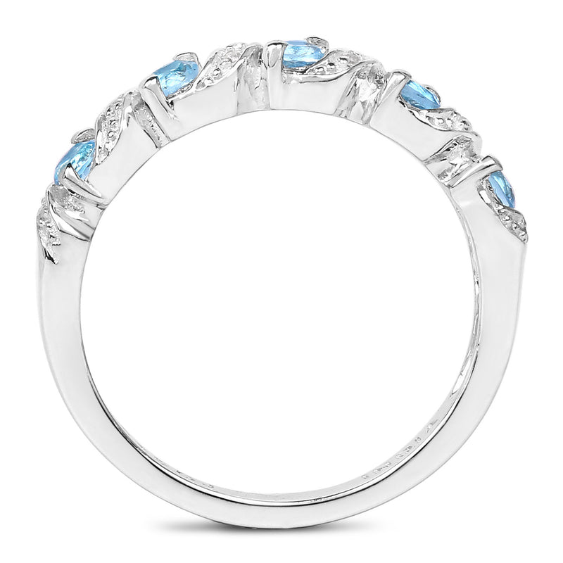 0.64 Carat Genuine Swiss Blue Topaz and White Topaz .925 Sterling Silver Ring