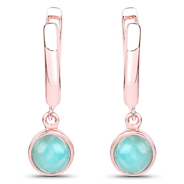 18K Rose Gold Plated 2.20 Carat Genuine Amazonite .925 Sterling Silver Earrings