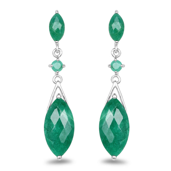 8.52 Carat Dyed Emerald & Emerald .925 Sterling Silver Earrings