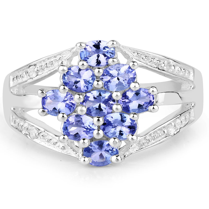 1.59 Carat Genuine Tanzanite and White Topaz .925 Sterling Silver Ring