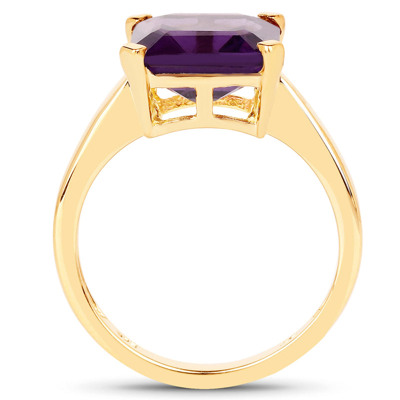 14K Yellow Gold Plated 4.62 Carat Genuine Amethyst .925 Sterling Silver Ring