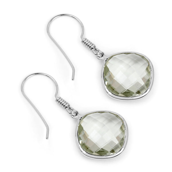 18.10 Carat Genuine Green Amethyst .925 Sterling Silver Earrings