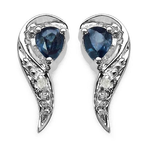 0.40 Carat Genuine Blue sapphire and 0.01 ct.t.w Genuine Diamond Accents Sterling Silver Earrings