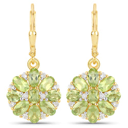 18K Yellow Gold Plated 4.22 Carat Genuine Peridot and White Topaz .925 Sterling Silver Earrings