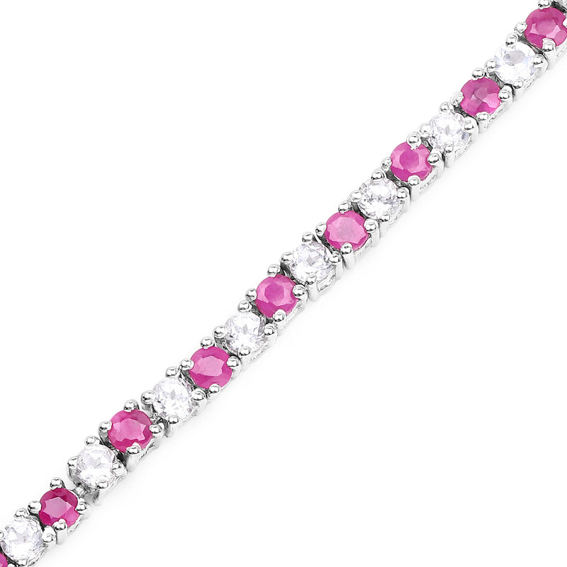 6.09 Carat Genuine Ruby and White Topaz .925 Sterling Silver Bracelet