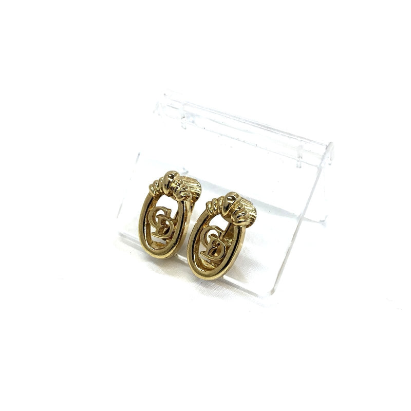 Christian Dior Earrings CD Gold Oval Ladies