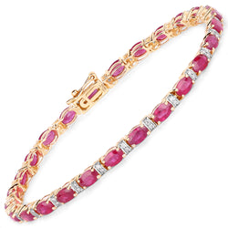 7.29 Carat Genuine Ruby and White Diamond 14K Yellow Gold Bracelet