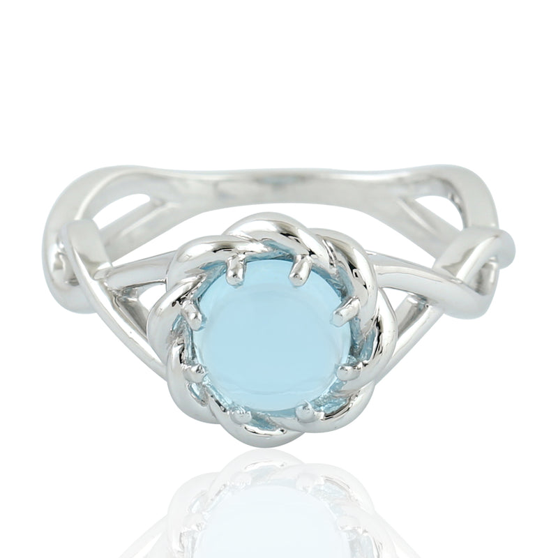 Handmade Twisted 925 Sterling Silver Blue Topaz Gemstone Ring Jewelry For Her