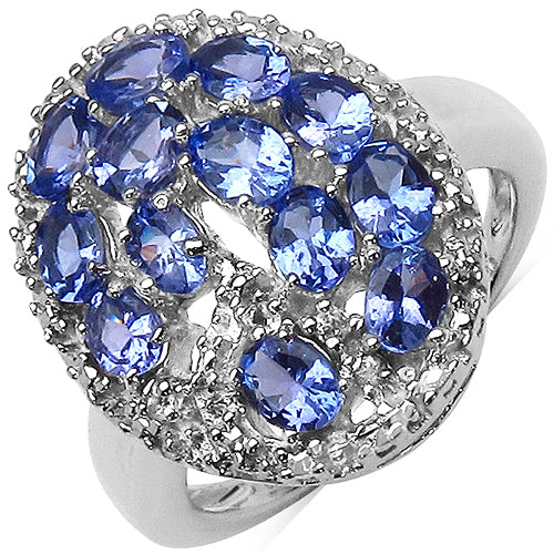 2.29 Carat Genuine Tanzanite & White Topaz .925 Sterling Silver Ring