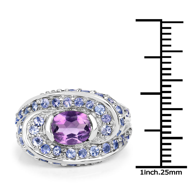 2.76 Carat Genuine Amethyst and Tanzanite .925 Sterling Silver Ring