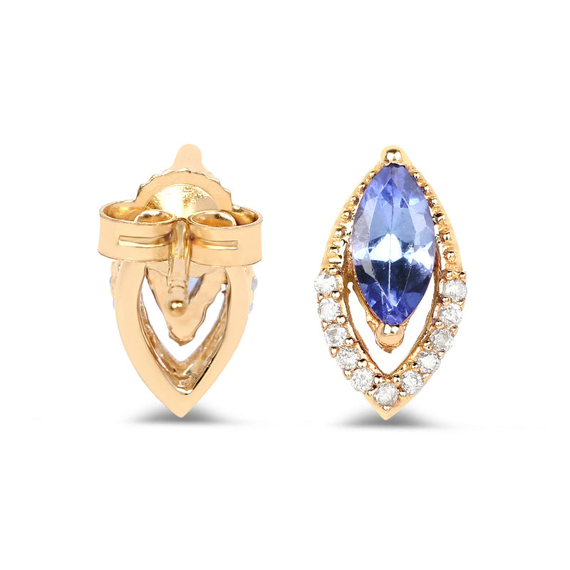 0.55 Carat Genuine Tanzanite and White Diamond 14K Yellow Gold Earrings