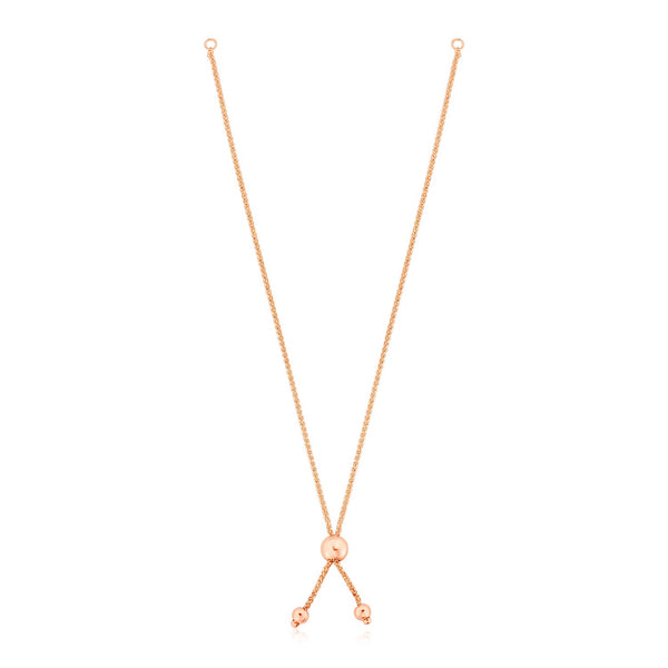 14k Rose Gold 8 inch Adjustable Friendship Bracelet Chain with Ball Slide