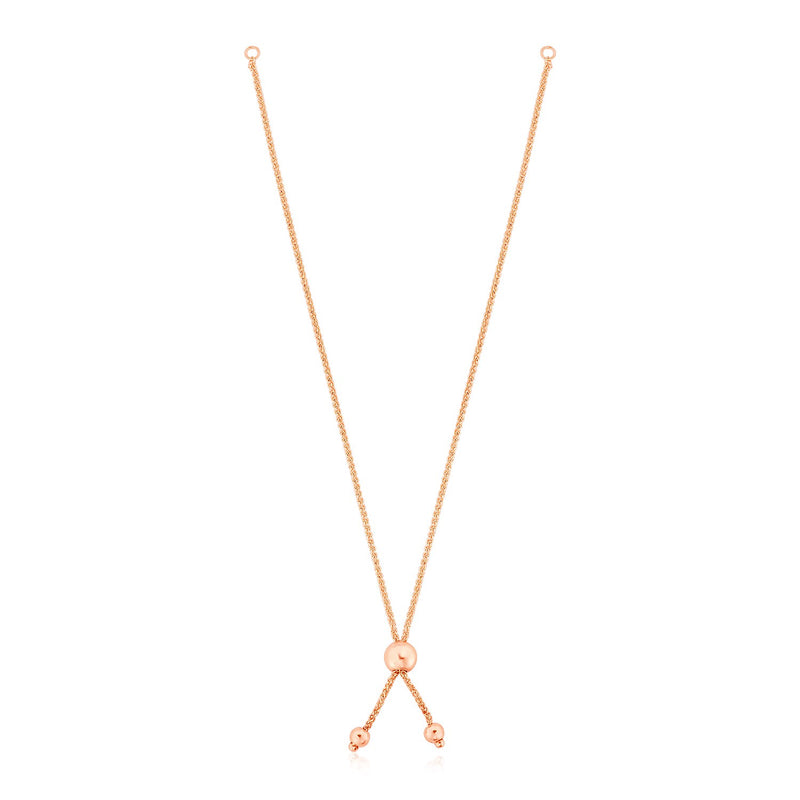 14k Rose Gold 8 inch Adjustable Friendship Bracelet Chain with Ball Slide