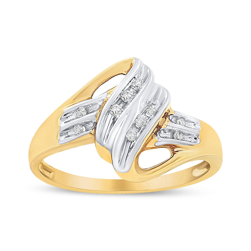 10K Yellow and White Gold 1/15 Cttw Round-Cut Diamond Bypass Ring (I2 Color I-J Clarity) - Size 7