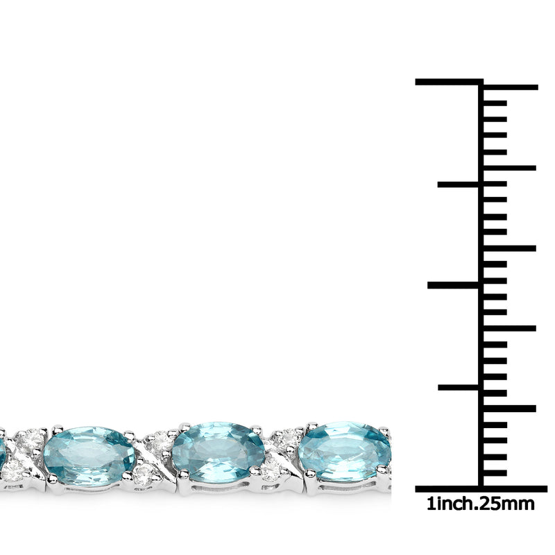 12.43 Carat Genuine Blue Zircon and White Topaz .925 Sterling Silver Bracelet