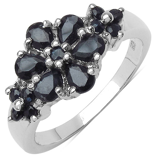 1.54 Carat Genuine Black Sapphire & White Topaz .925 Sterling Silver Ring