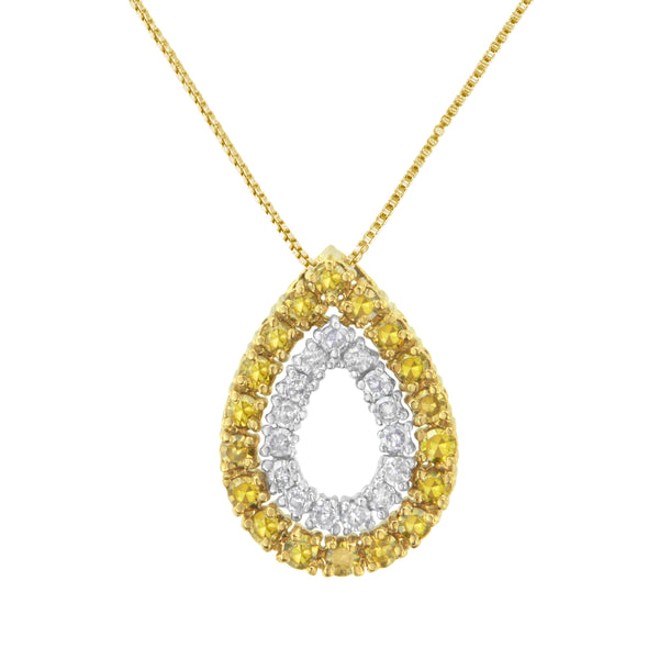 Yellow Gold Plated Sterling Silver Treated Yellow Diamond Pear Shape Pendant Necklace (1/2 cttw, Yellow Color, I2-I3 Clarity)