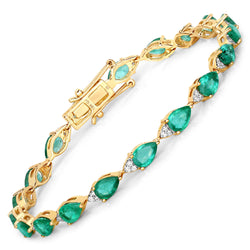 6.91 Carat Genuine Zambian Emerald and White Diamond 18K Yellow Gold Bracelet