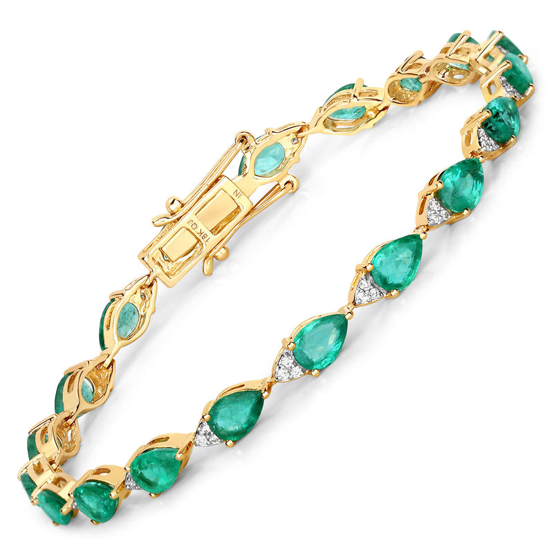 6.91 Carat Genuine Zambian Emerald and White Diamond 18K Yellow Gold Bracelet