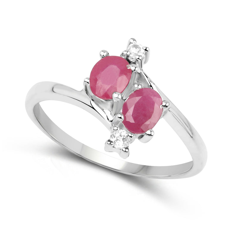 0.84 Carat Genuine Ruby and White Topaz .925 Sterling Silver Ring