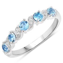 0.64 Carat Genuine Swiss Blue Topaz and White Topaz .925 Sterling Silver Ring