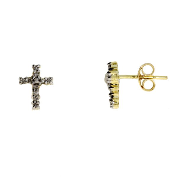 Genuine .04ct Diamond Cross Earrings 10KT Yellow Gold