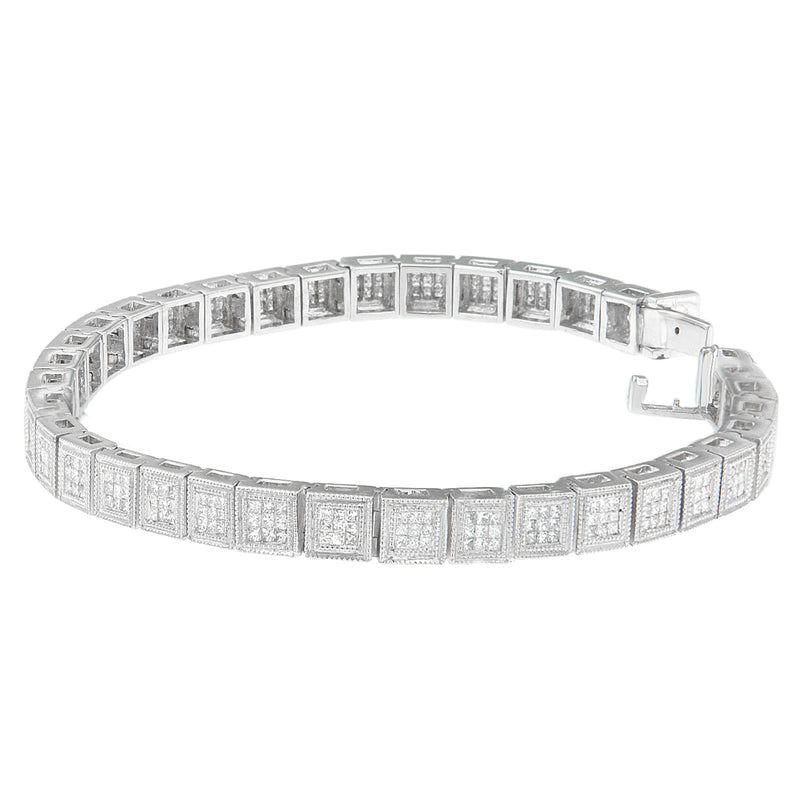 14K White Gold Princess Cut Diamond Cube Bracelet (2.86 cttw, H-I Color, SI1-SI2 Clarity)