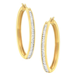 10K Yellow Gold 1/2 cttw Channel Set Hoop Earrings (H-I Clarity, SI2-I1 Color)