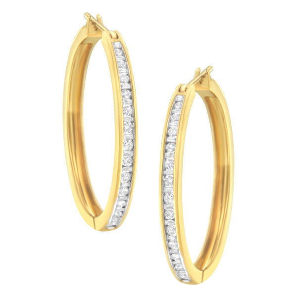 10K Yellow Gold 1/2 cttw Channel Set Hoop Earrings (H-I Clarity, SI2-I1 Color)