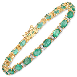 9.94 Carat Genuine Zambian Emerald and White Diamond 14K Yellow Gold Bracelet