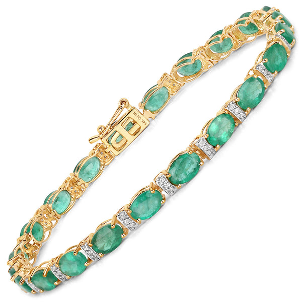 9.94 Carat Genuine Zambian Emerald and White Diamond 14K Yellow Gold Bracelet