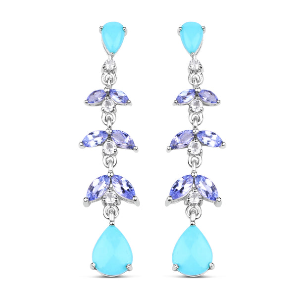 4.72 Carat Genuine Turquoise, Tanzanite & White Topaz .925 Sterling Silver Earrings