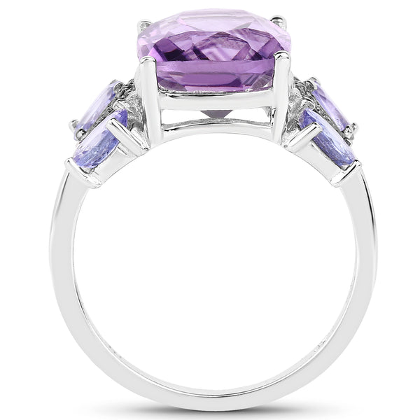 5.53 Carat Genuine Amethyst, Tanzanite & White Topaz .925 Sterling Silver Ring