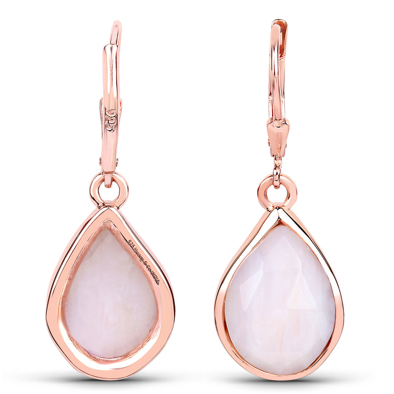 18K Rose Gold Plated 7.60 Carat Genuine Pink Opal .925 Sterling Silver Earrings