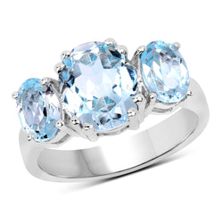 4.45 Carat Genuine  Blue Topaz .925 Sterling Silver Ring