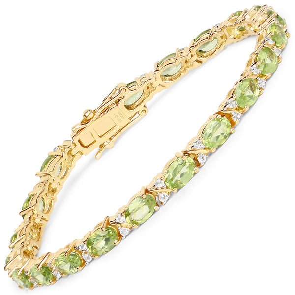 18K Yellow Gold Plated 9.91 Carat Genuine Peridot and White Topaz .925 Sterling Silver Bracelet