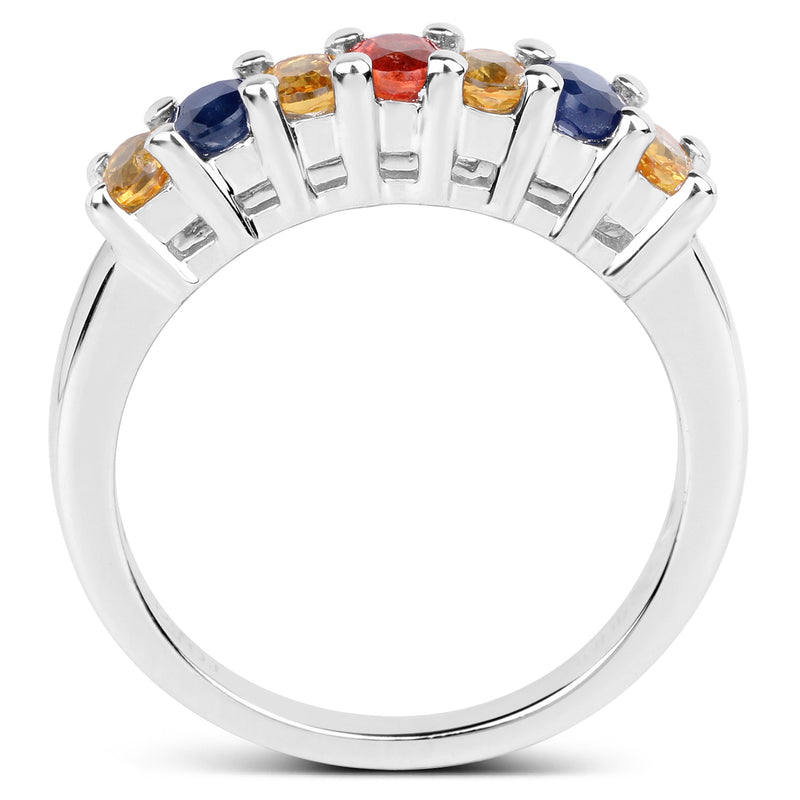 1.40 Carat Genuine Multi Sapphire .925 Sterling Silver Ring