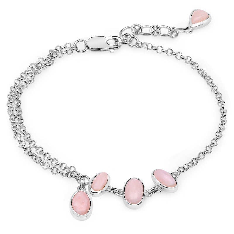 4.67 Carat Genuine Pink Opal .925 Sterling Silver Bracelet