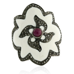 0.9ct Ruby Pave Diamond Enamel Ring 18k Gold 925 Sterling Silver Fashion Jewelry
