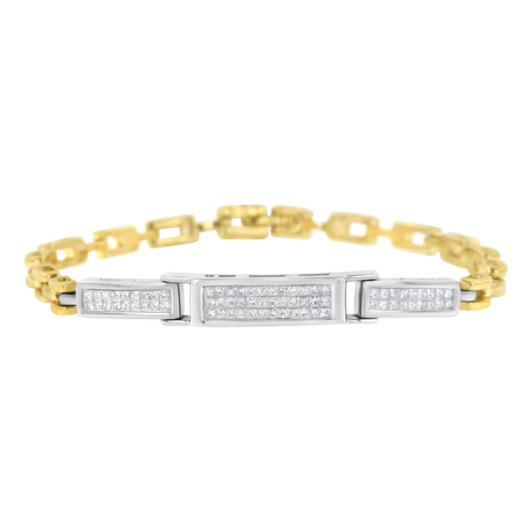 14K White and Yellow Gold 1.0 Cttw Princess Cut Diamond 7" Rectangular Invisible Set Diamond Grid Tennis Bracelet (H-I Color, SI1-SI2 Clarity)