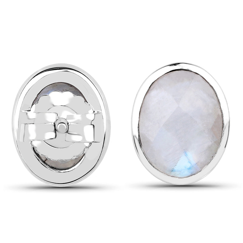 4.05 Carat Genuine White Rainbow Moonstone .925 Sterling Silver Earrings