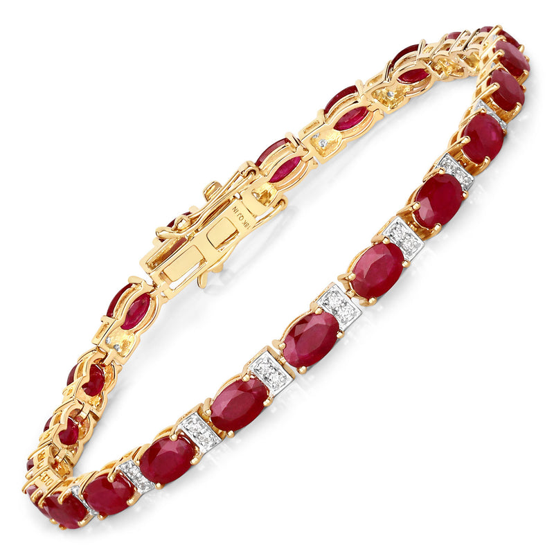 11.34 Carat Genuine Mozambique Ruby and White Diamond 18K Yellow Gold Bracelet