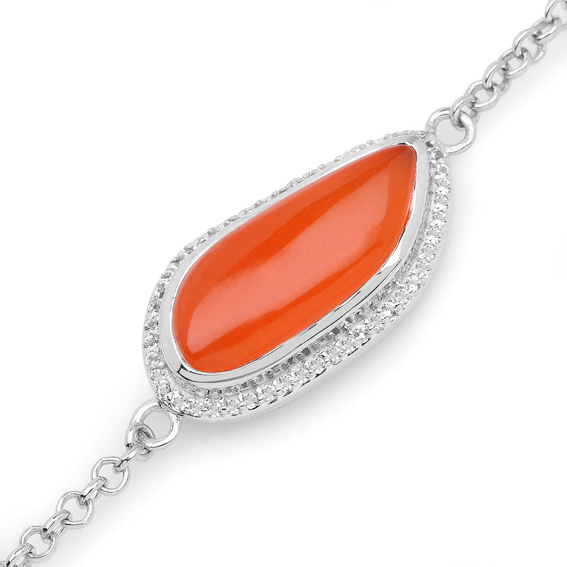 5.50 Carat Genuine Carnelian And White Topaz .925 Sterling Silver Bracelet