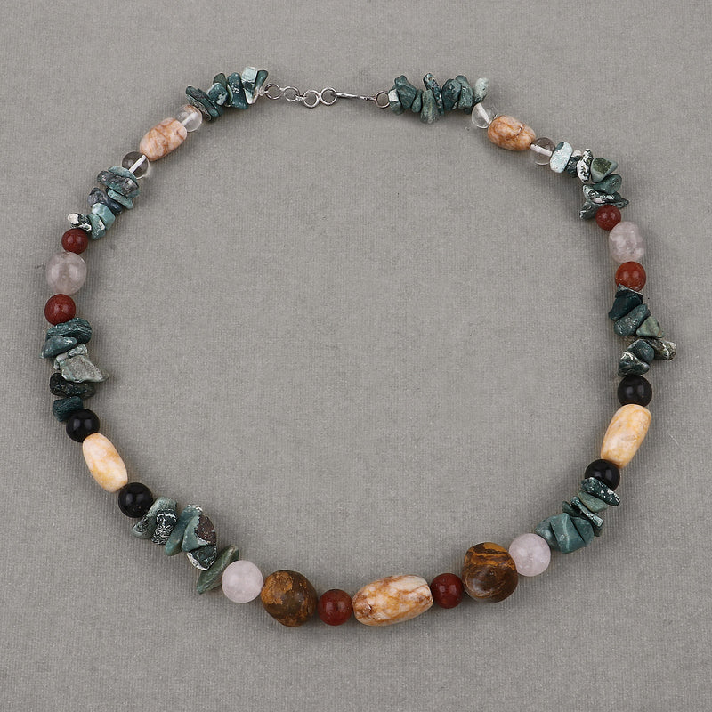 Multi-Gemstone Beaded Necklace, Natural Multi-Agate Beads Necklace for Women in Sterling Silver, Gift for Mom, Gemstone Necklace