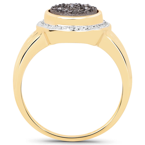 14K Yellow Gold Plated 4.50 Carat Genuine Drusy Quartz .925 Sterling Silver Ring
